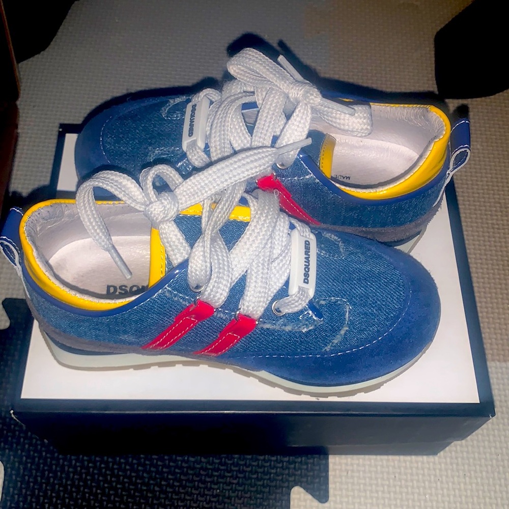 Denim and multicolored sneakers